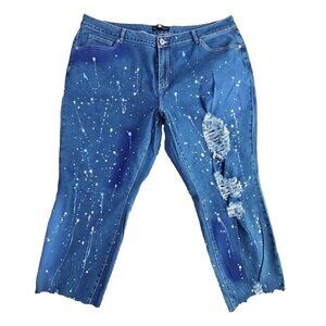Ashley Stewart Jeans Size 24 (44x26) Distressed‎ Paint Splatter Rhinestones NWT